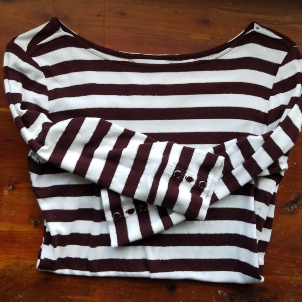 NY&CO 3/4 Sleeve Metallic Stripe Boatneck Top
